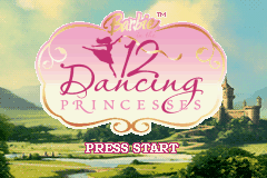 Barbie in the 12 Dancing Princesses title screen for GameBoy Advance